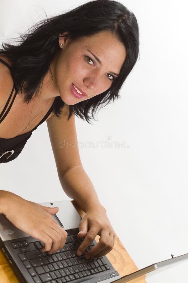 Young woman working on a laptop computer