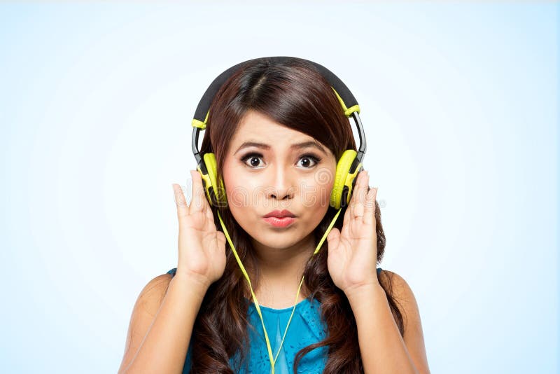 Young Woman with Yellow Headphone, Stock Image Image of face, passion