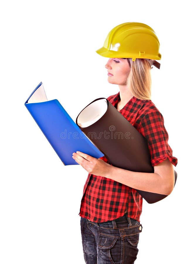 Young woman with yellow helmet