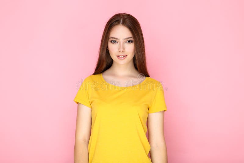 Woman in yellow t-shirt stock photo. Image of lifestyle - 157142936