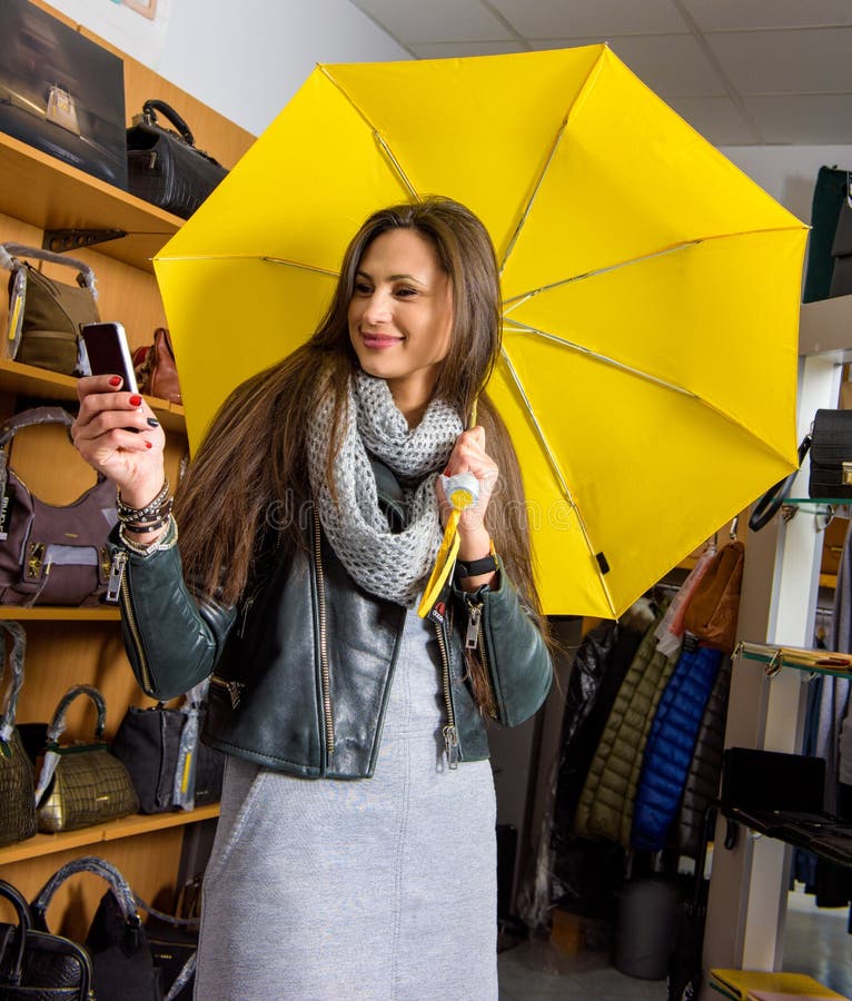 Young Woman Taking Selfie Umbrella Stock Photos Free & RoyaltyFree