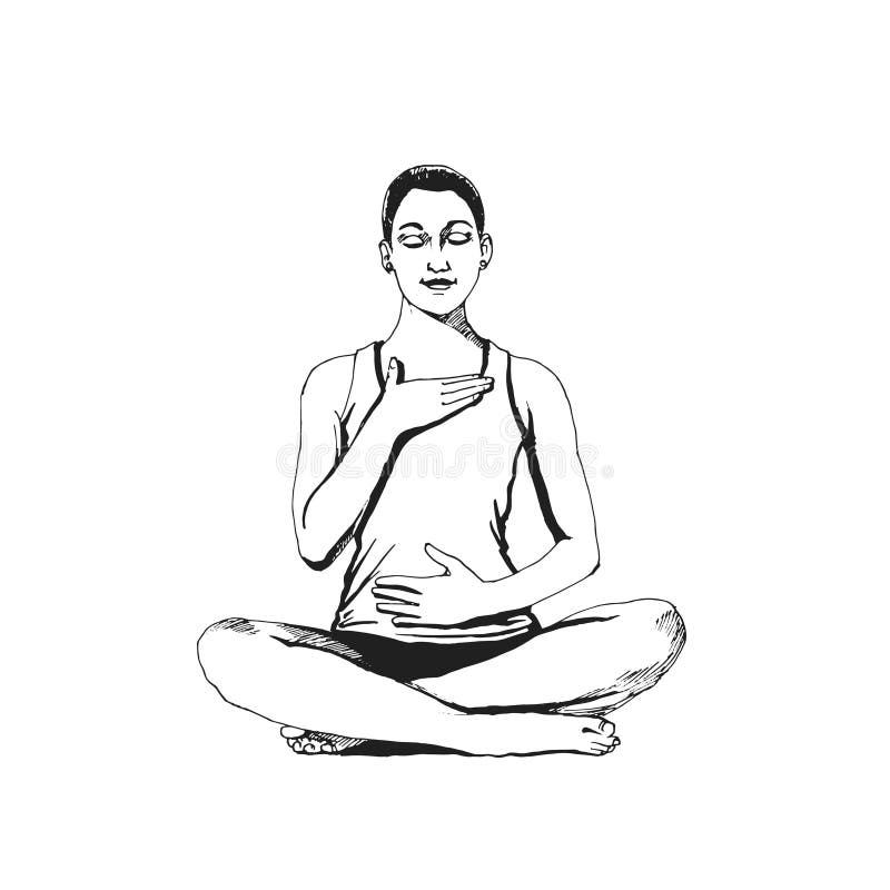 Young woman in yoga pose lotus, hand drawn waterclor art of black. Yoga illustration watercolor. Vector illustration