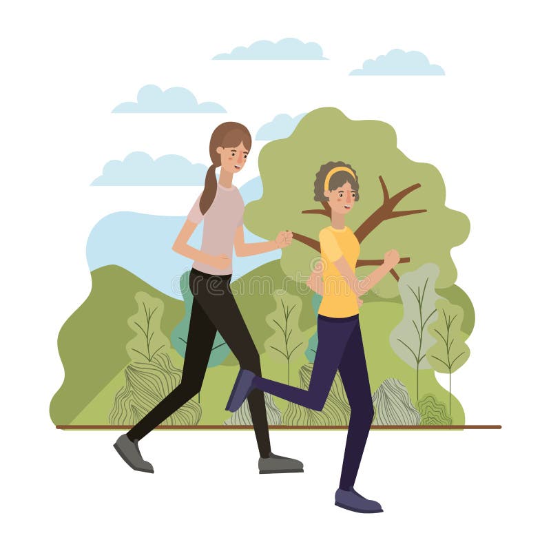 Young women in the landscape avatar character vector illustration desing