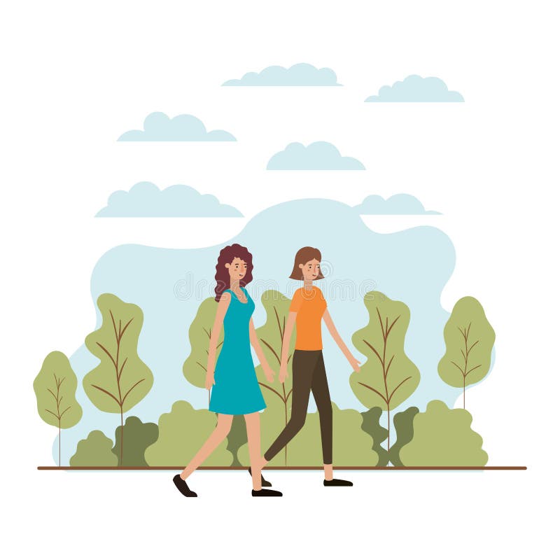 Young women in the landscape avatar character vector illustration desing