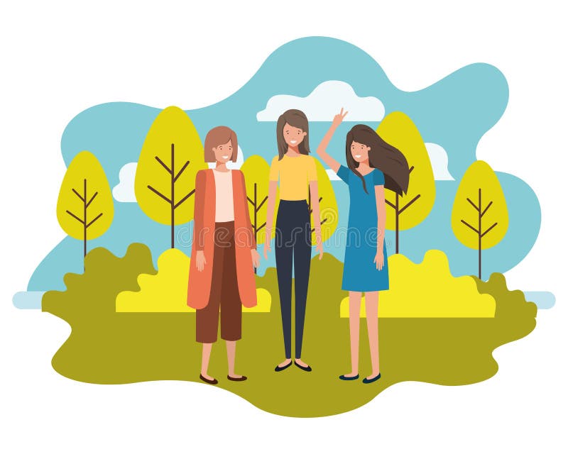 Young women with landscape avatar character vector illustration desing