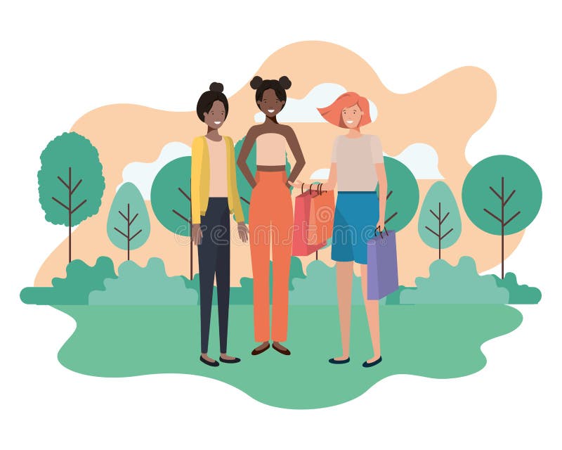 Young women with landscape avatar character vector illustration desing