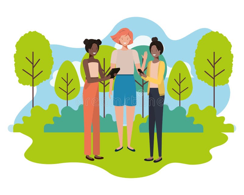 Young women with landscape avatar character vector illustration desing