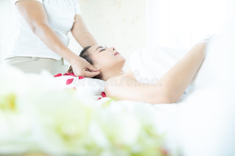 Young Women Massaging Facial Spa Head Face Thai Massage Female With