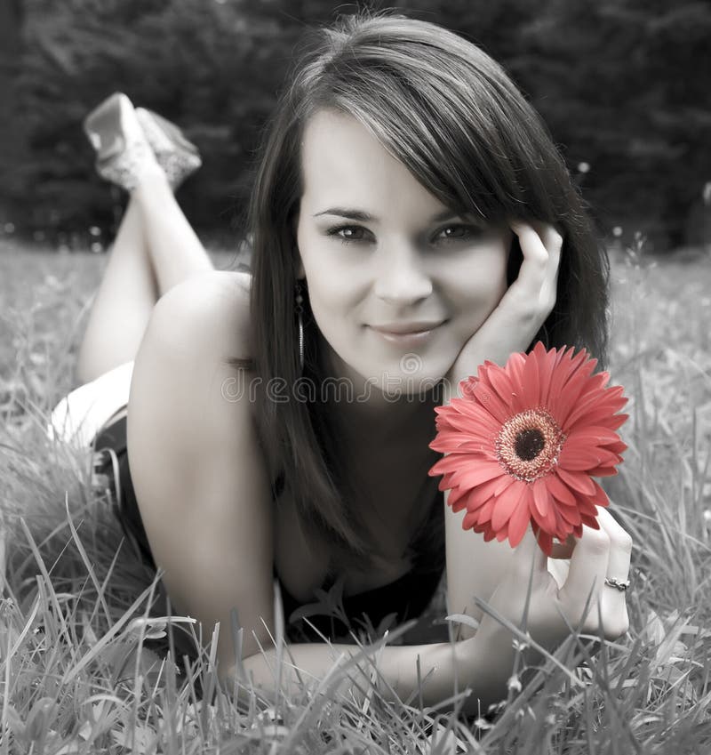 Young Woman With Red Flower