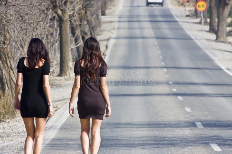 Young women in the road