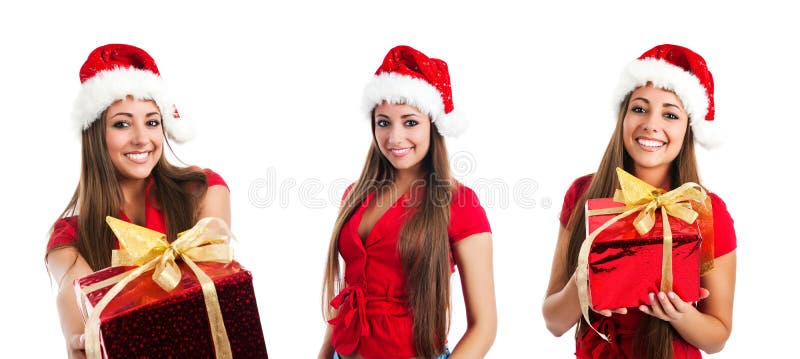 Young women in santa claus hat photos