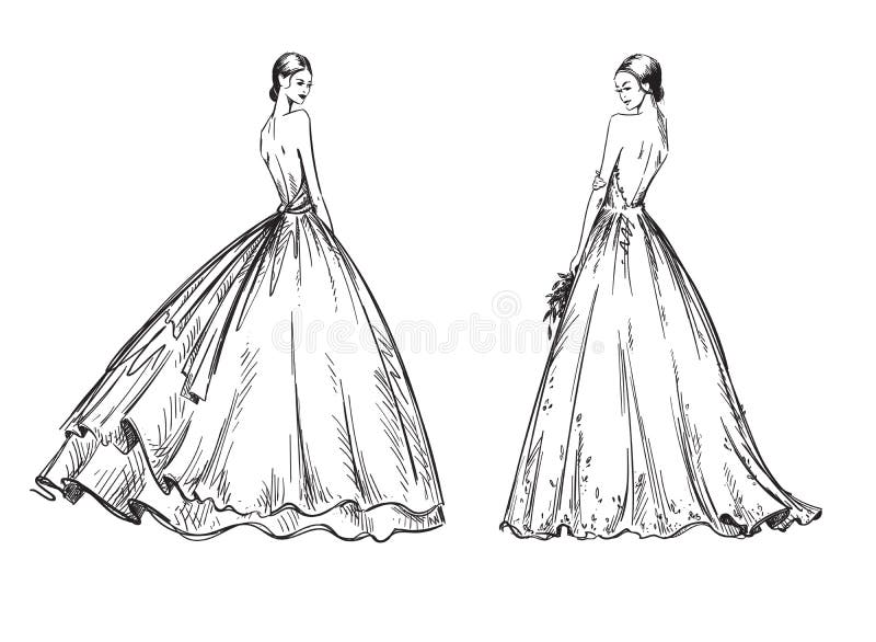 Young women wearing wedding dresses. Bridal look fashion illustration vector illustration