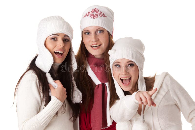 Beautiful young women in winter clothes on a white background. Winter woolen clothes stock images, royalty-free photos and pictures