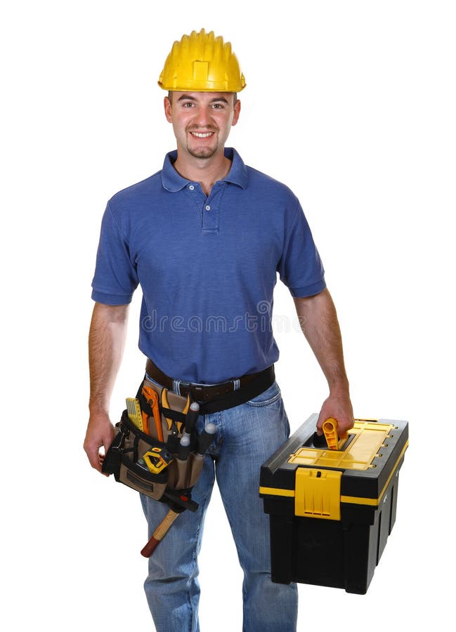 Young worker man with tool box stock images
