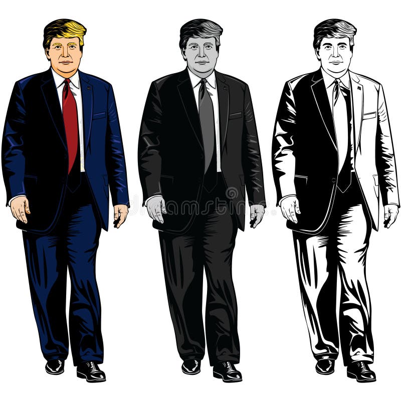 Younger look Donald J. Trump walking in three different style vector illustration