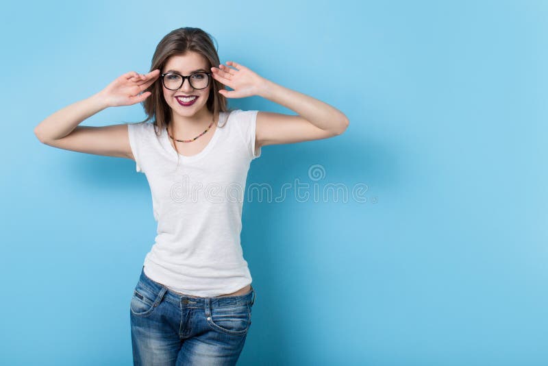 Young girl with glasses in a modern style