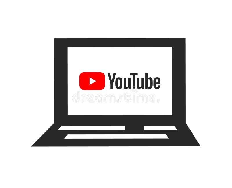 YouTubeembleem op het scherm Laptop Pictogram Sociale media en video die teken delen stock illustratie YouTubeembleem op het scherm Laptop Pictogram Sociale media en video die teken delen stock illustratie