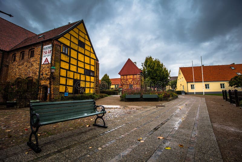 Ystad - 22 Oktober, 2017: Historisch centrum van de stad van Ystad in Skane, Zweden royalty-vrije stock foto's