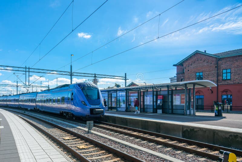 Ystad, Sweden 24, Aug 2022 Trainstation with a Local Train at the