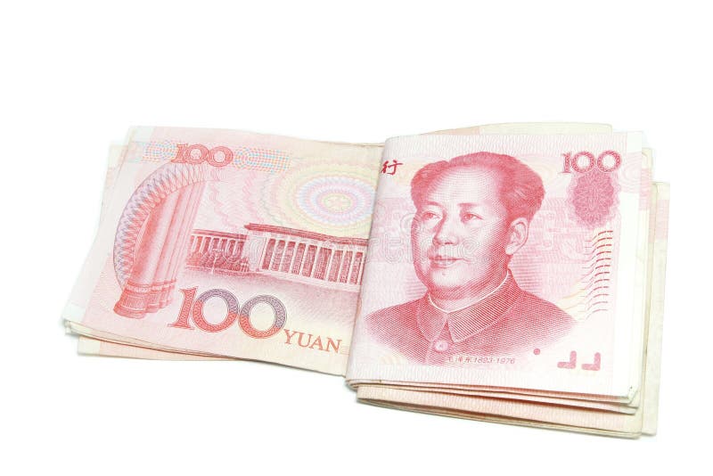 100 Yuan bills fold isolated.