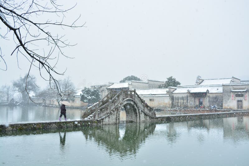 Snow winter scenic yue hu lake at hongcun village,Huangshan,China. Huangshan snow stock images, royalty-free photos and pictures