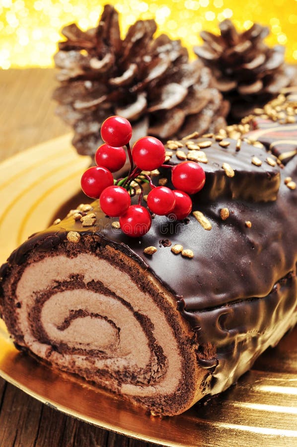 Yule Log Cake, Traditional of Christmas Time Stock Image - Image of ...