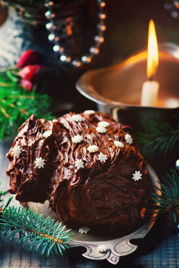 Yule Log On A Christmas Background. Stock Image Image of brown