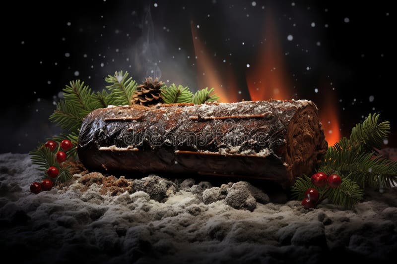 Yule log watercolor зимний фон иллюстрация штока