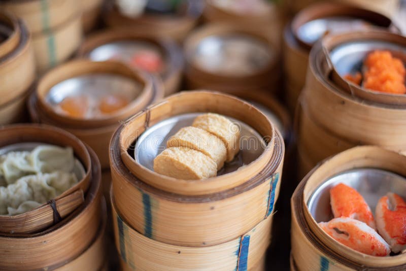 Yumcha, Dim Sum in Bamboo Steamer, Chinese Cuisine Stock Photo Image