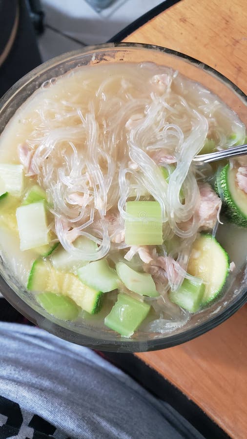 Yummy Yummy Chicken Rice Noodle Soup and Vegetable Stock Image Image
