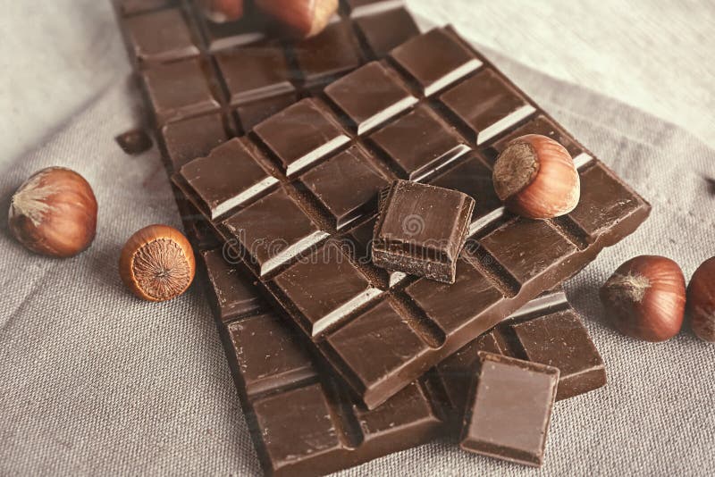Yummy Dark Chocolate and Hazelnuts on Table Stock Photo Image of