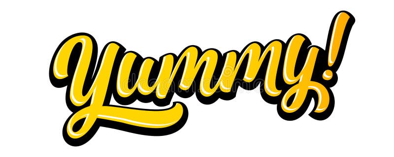 Yummy Doodle for Tasty Delicious Food, Yum Vector Text Logo. Yummy