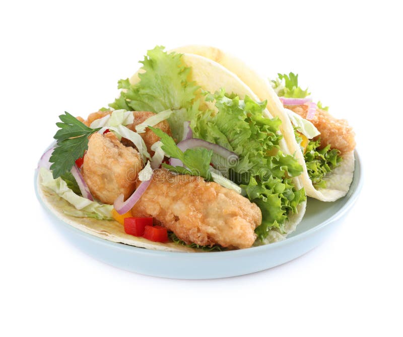 Yummy Fish Tacos with Lettuce Isolated Stock Image Image of lettuce