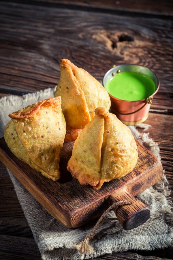 Yummy samosa with meat stock image. Image of mint, appetizer 62452359
