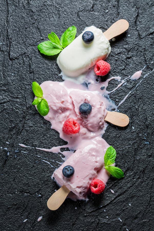 Yummy Ice Cream with Fruits and Mint Leaf Stock Image Image of sweet