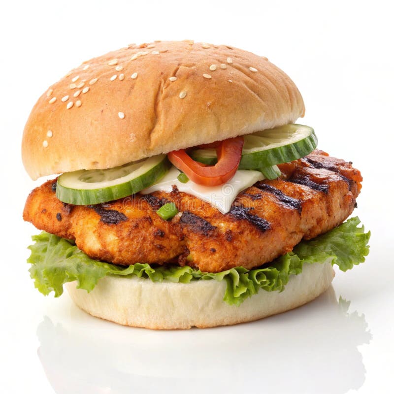 Yummy och utsökt Chicken Tikka Burger isolerad på vit bakgrund royaltyfri illustrationer