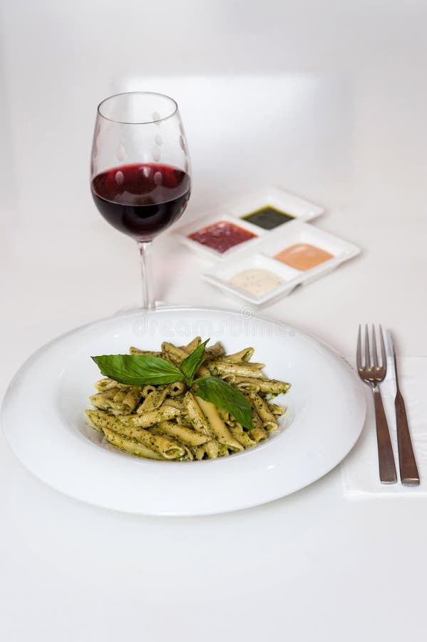 Yummy Pasta Served with Red Wine Stock Image Image of served, knife