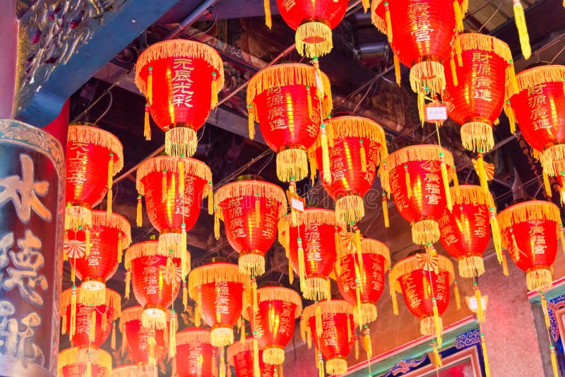 Lantern at Xiluo Guangfu Temple in Xiluo, Yunlin, Taiwan. The temple was originally built in 1644 stock image