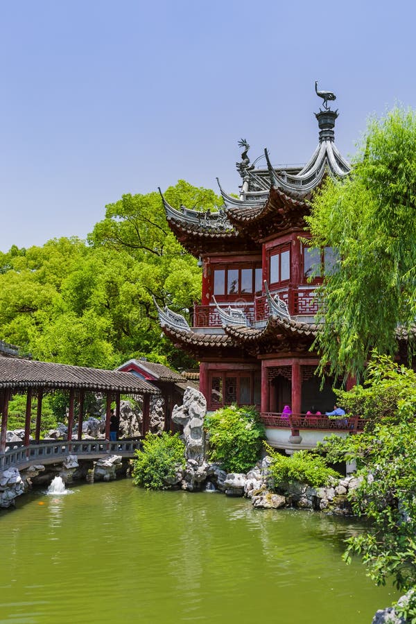 Yuyuan trädgårdträdgård av lycka i mitt av Shanghai Kina arkivbild