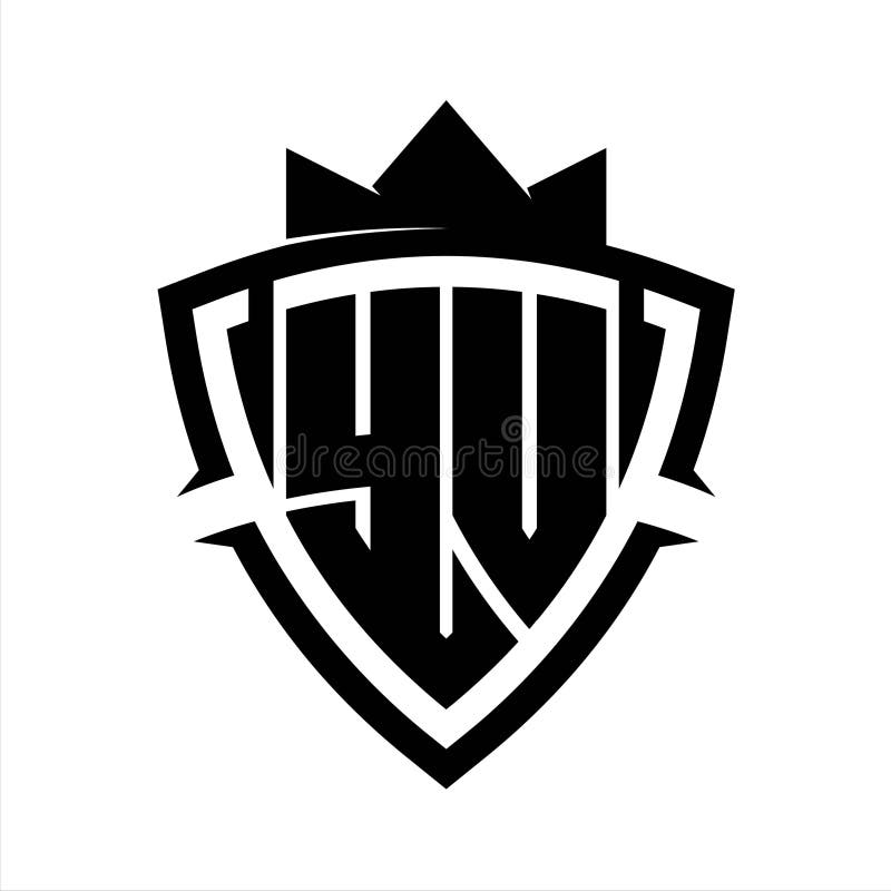 YV Letter bold monogram triangle curve shield shape with crown black and white background color design royalty free illustration