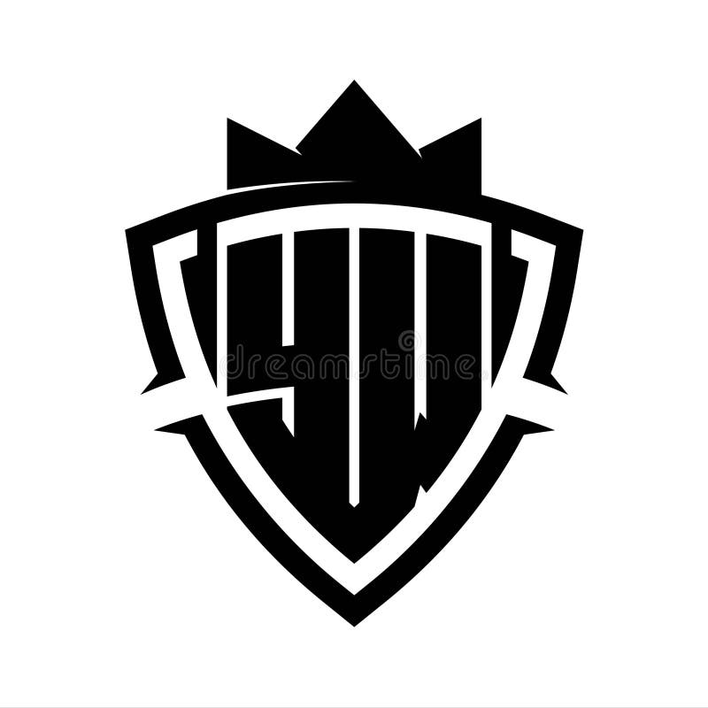 YW Letter bold monogram triangle curve shield shape with crown black and white background color design stock illustration