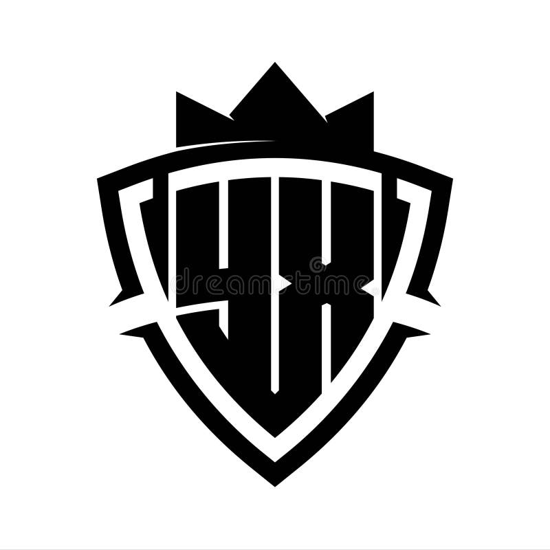 YX Letter bold monogram triangle curve shield shape with crown black and white background color design vector illustration