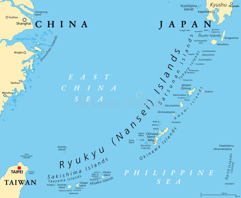 Yyukyu-öar även nansei-öarna japansk ökarta stock illustrationer
