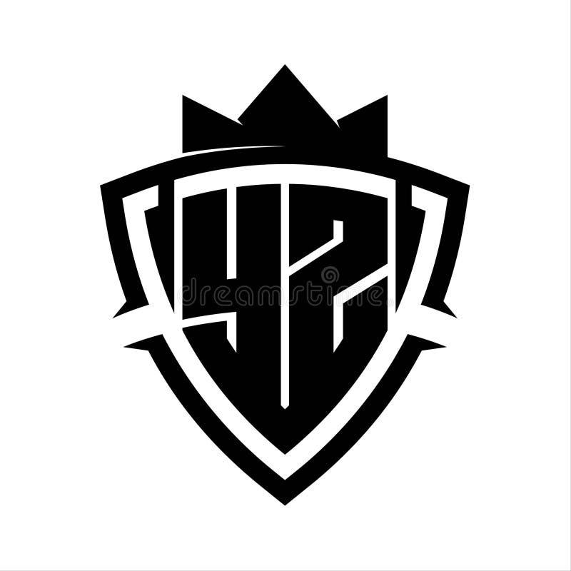YZ Letter bold monogram triangle curve shield shape with crown black and white background color design royalty free illustration