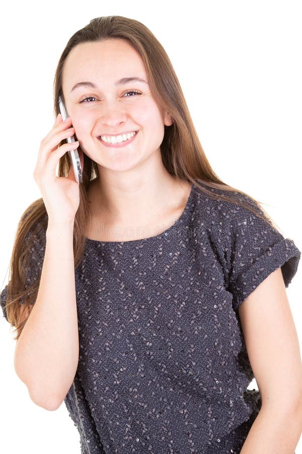 Z podnieceniem młodej dziewczyny szczęśliwa piękna rozmowa na jej telefonie fotografia royalty free Z podnieceniem młodej dziewczyny szczęśliwa piękna rozmowa na jej telefonie fotografia royalty free