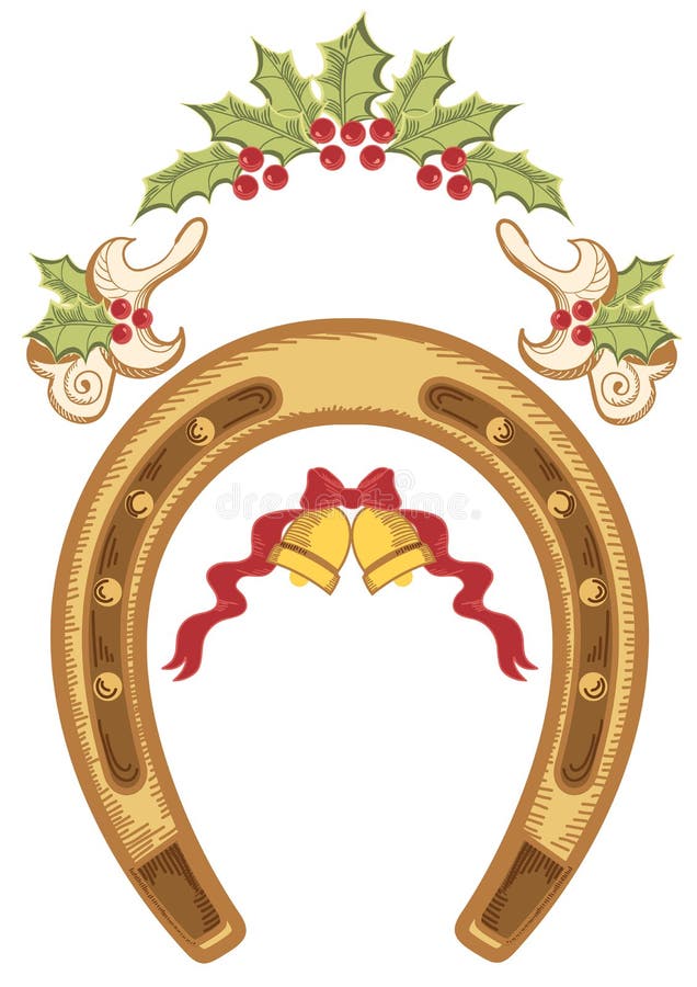 Z uświęconymi jagodowymi liść bożenarodzeniowa podkowa ilustracji Z uświęconymi jagodowymi liść bożenarodzeniowa podkowa ilustracji