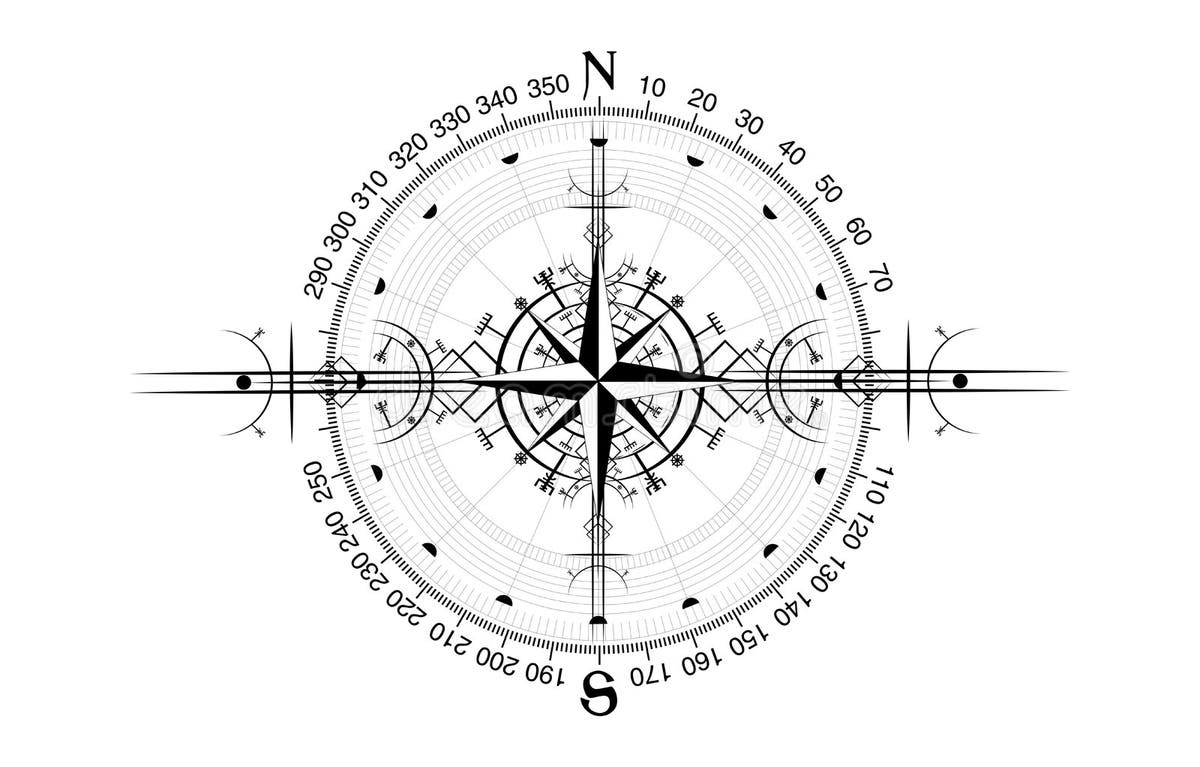 Magic Ancient Viking Art Deco, Vegvisir Magic Navigation Compass Ancient. the Vikings Used Many Symbols Sign Stock Vector... 