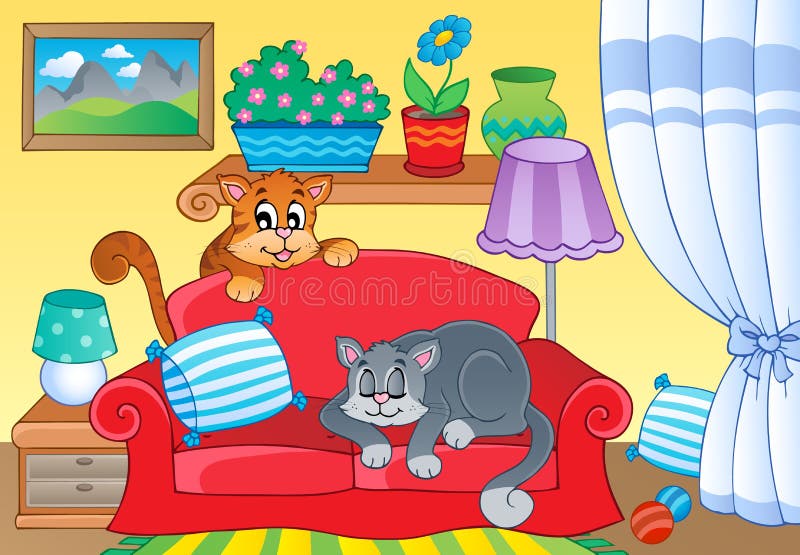 Zaal met twee katten op bank vector illustratie Zaal met twee katten op bank vector illustratie