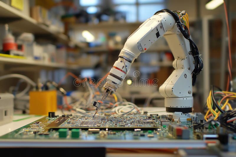 Zaawansowana płytka obwodów scalania ramion robotycznych w obiektach przemysłowych na potrzeby innowacji technologicznych fotografia stock