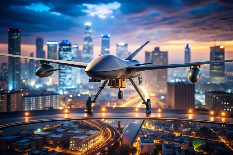Zaawansowane możliwości nocnego widzenia wojskowego systemu nadzoru nad dronem na dużej wysokości w celu ulepszonego rozpoznania ilustracja wektor